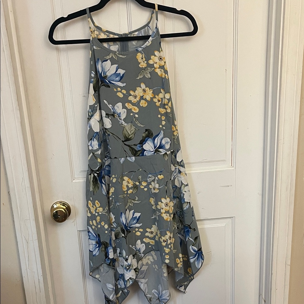 SHEIN Blue Gray Floral Maxi Dress with Yellow and White Blossoms